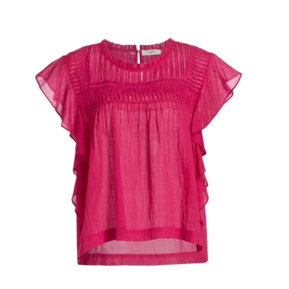 Isabel Marant Layona Top Blouse Shirt Womens 36 US 4 Small Pink Cotton Flutter - Picture 13 of 13